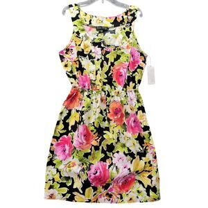 Blu Sage Black Floral Mini Dress NEW Stretch Fitted Bodycon Sleeveless Women's 8